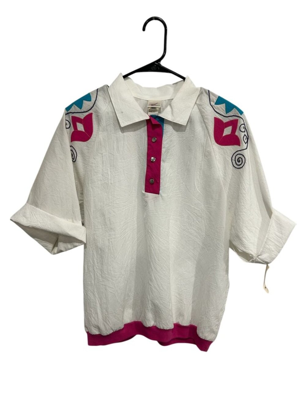 G.W. Originals Large White Collared Colorful Aztec Shirt Retro Vintage NWT
